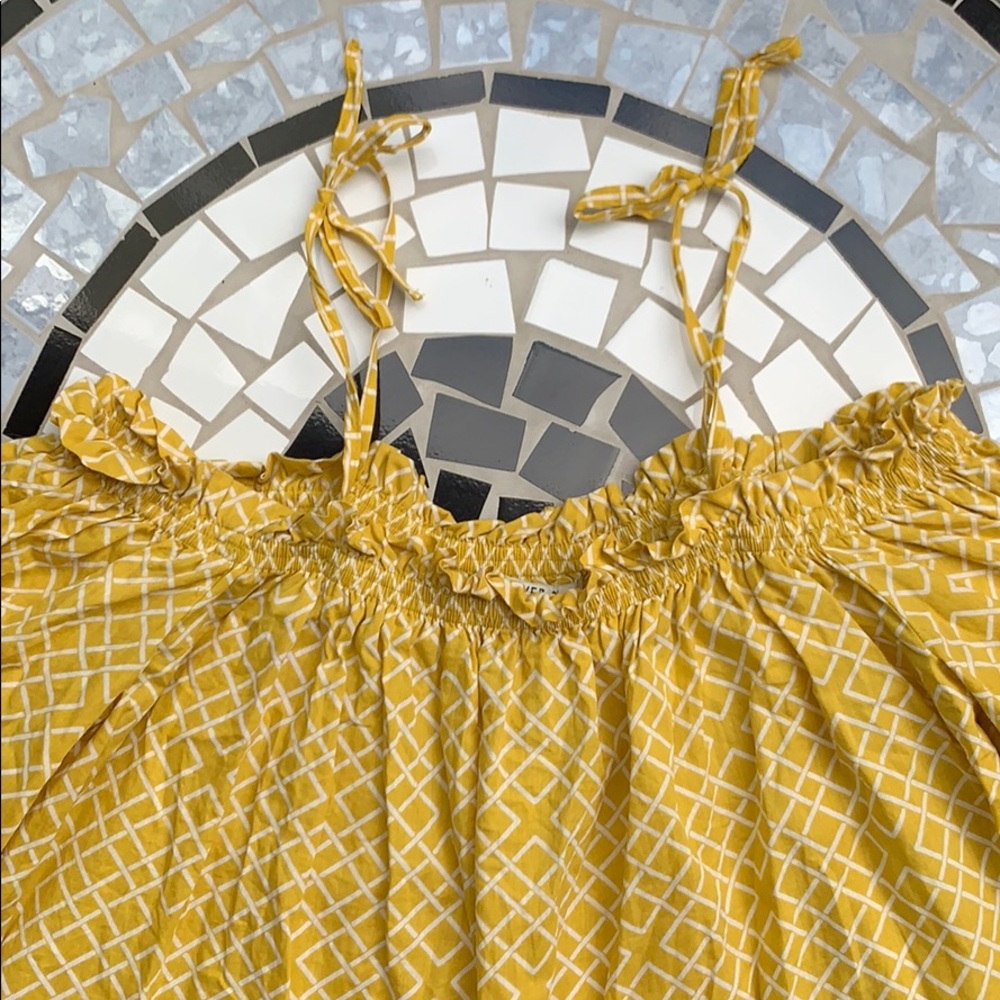 F21 Mustard Yellow Printed Off-The-Shoulder Dress